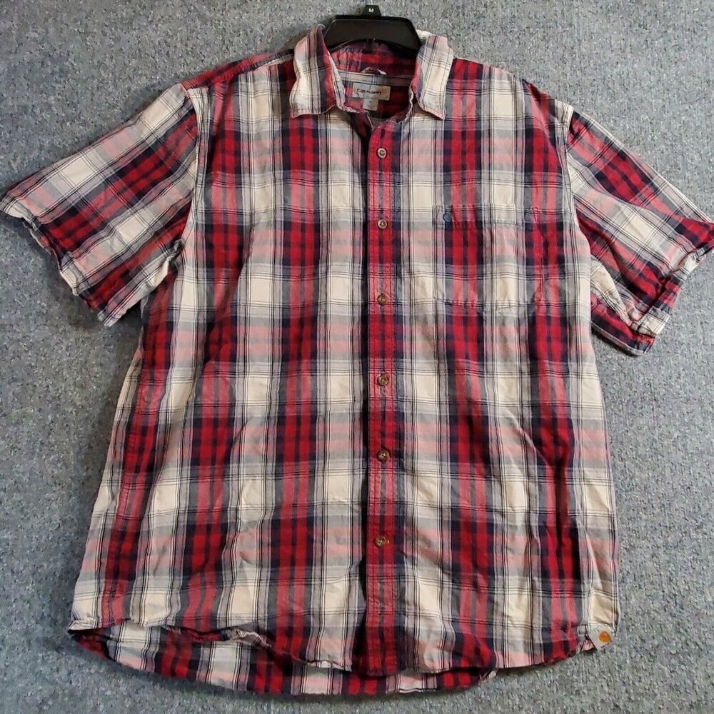 CARHARTT Mens Plaid Shirt XL Relaxed Loose Fit Button Up Short Sleeve Work Wear